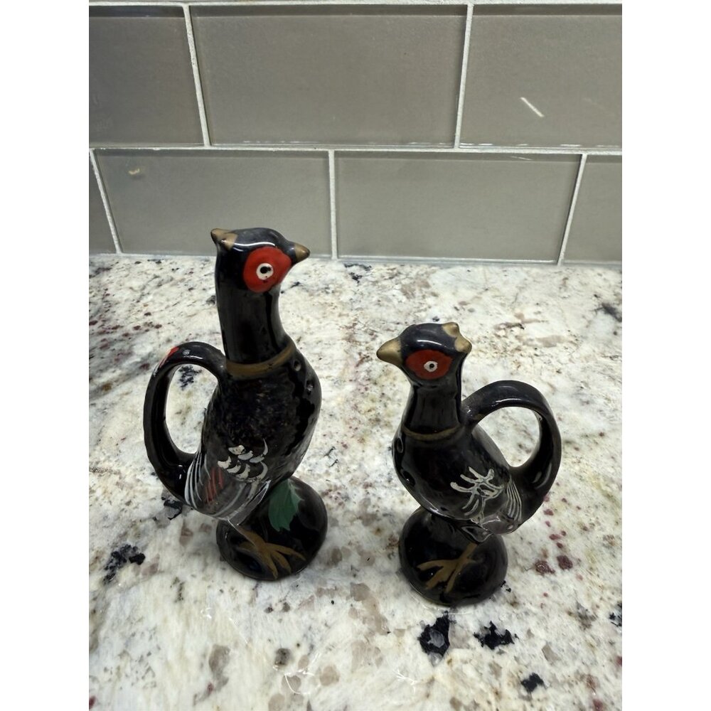 VTG Relco Redware Japan  Pheasants Birds Salt Pepper Shakers 1950s Kitschy Read